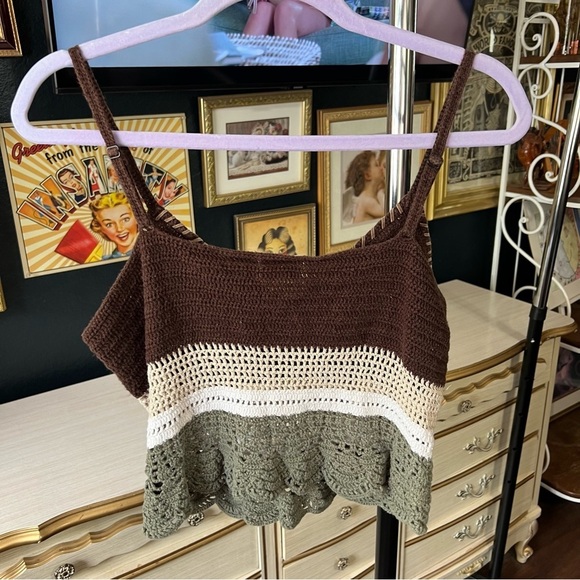 Copper Key Brown and Cream Crochet Tank Top Large - Picture 5 of 6